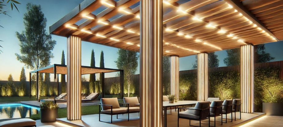 Eclairage de pergola bioclimatique avec des rubans ou spot LED.
