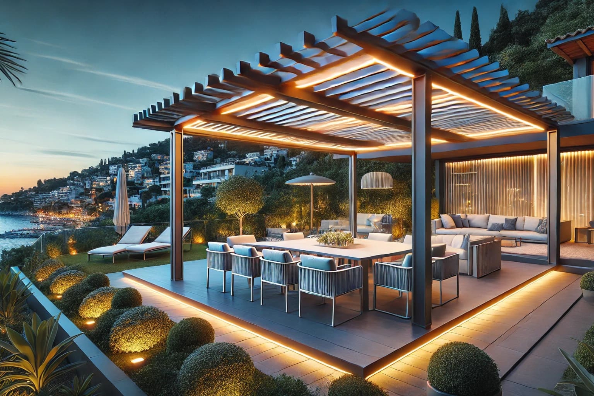 Illuminez votre pergola bioclimatique aluminium à Cannes avec un éclairage LED.