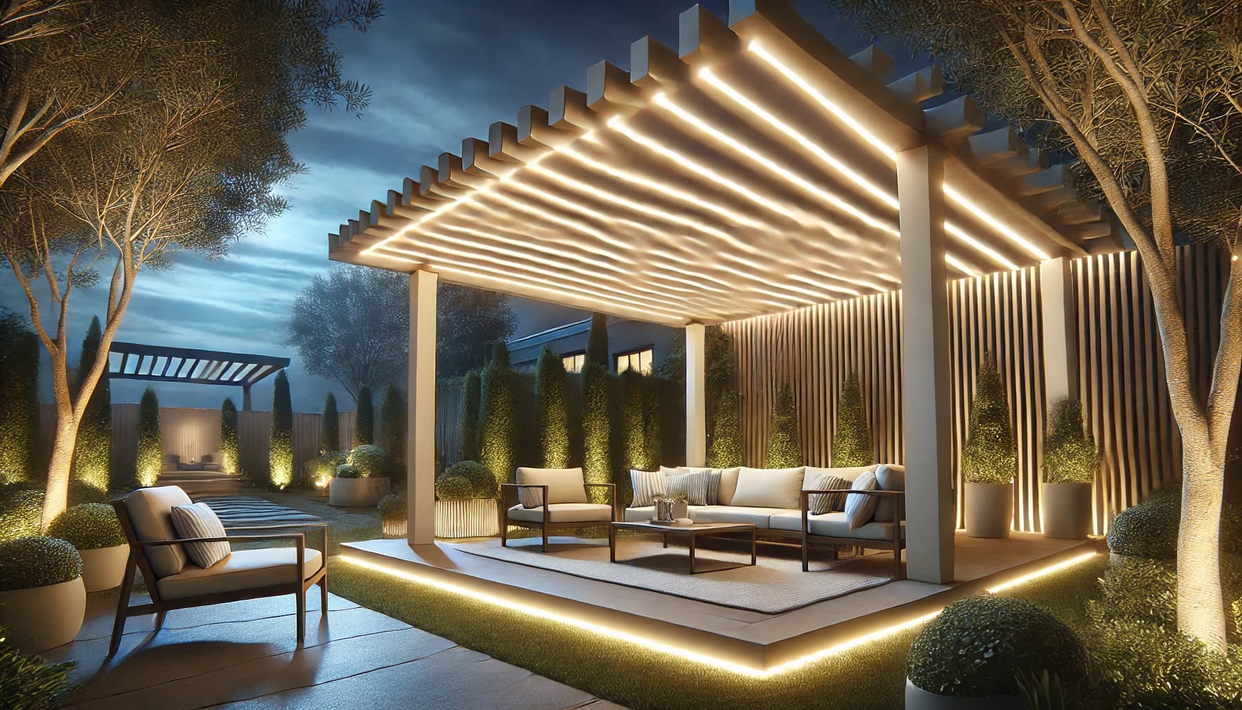 Eclairer votre pergola bioclimatique avec des rubans LED ou des spots LED.