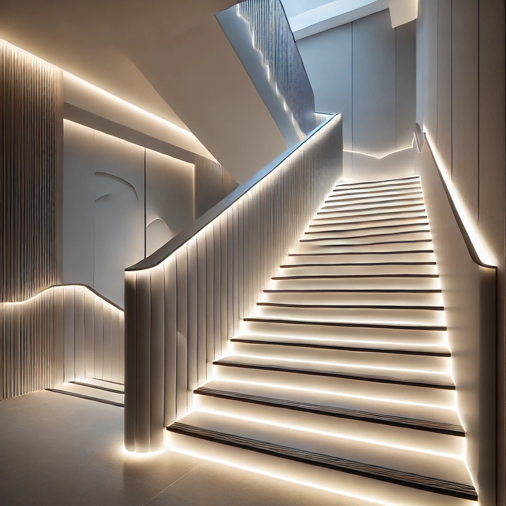 Rajouter un éclairage LED sur mesure pour vos marches d'escalier d'intérieur pour plus de sécurité.