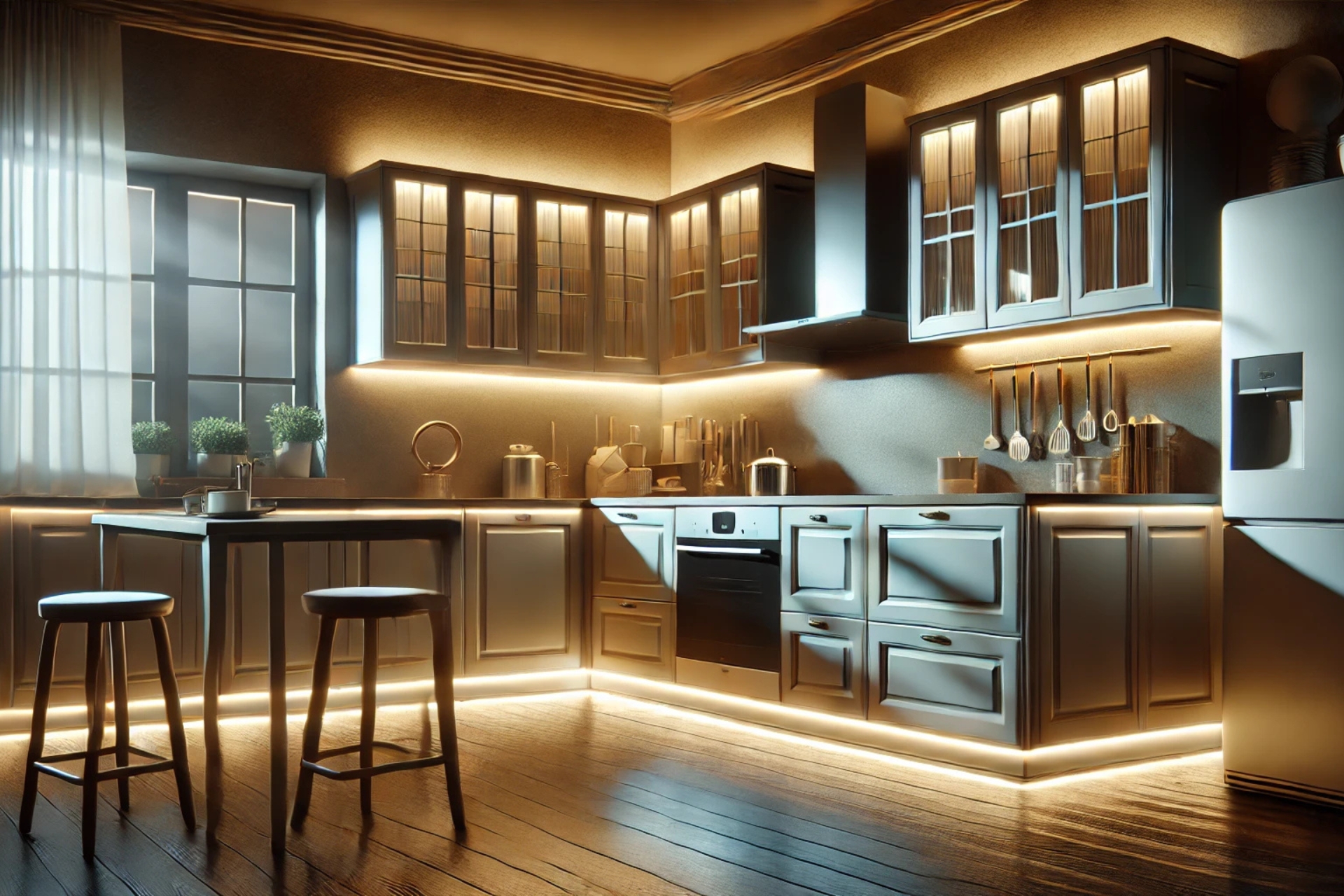 Mettez des bandes LED sous vos meubles pour sublimer votre cuisine.