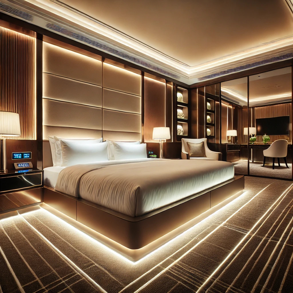 Eclairage LED d'une chambre d'hôtel avec un ruban LED 