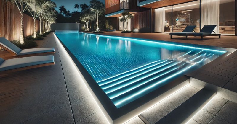 Utilisez un éclairage LED entre votre piscine et les margelles.