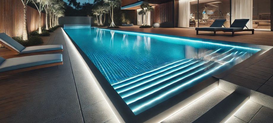 Utilisez un éclairage LED entre votre piscine et les margelles.