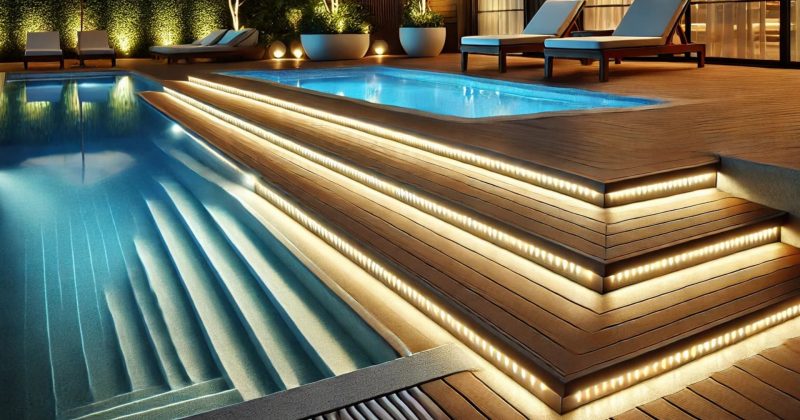 Eclairer votre piscine avec des rubans LED sur les marches.