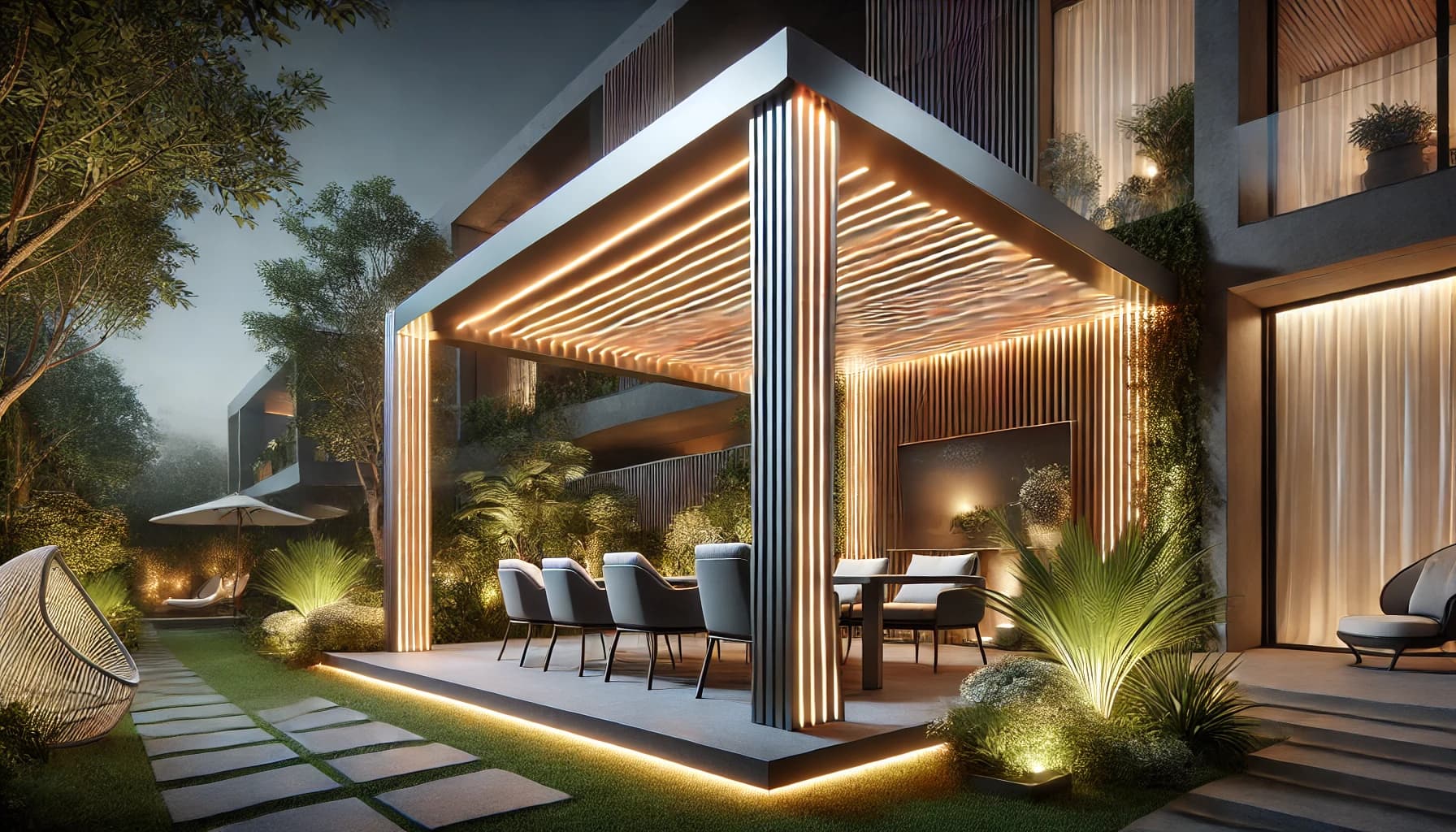 Illuminez votre pergola bioclimatique grâce à l'éclairage LED.