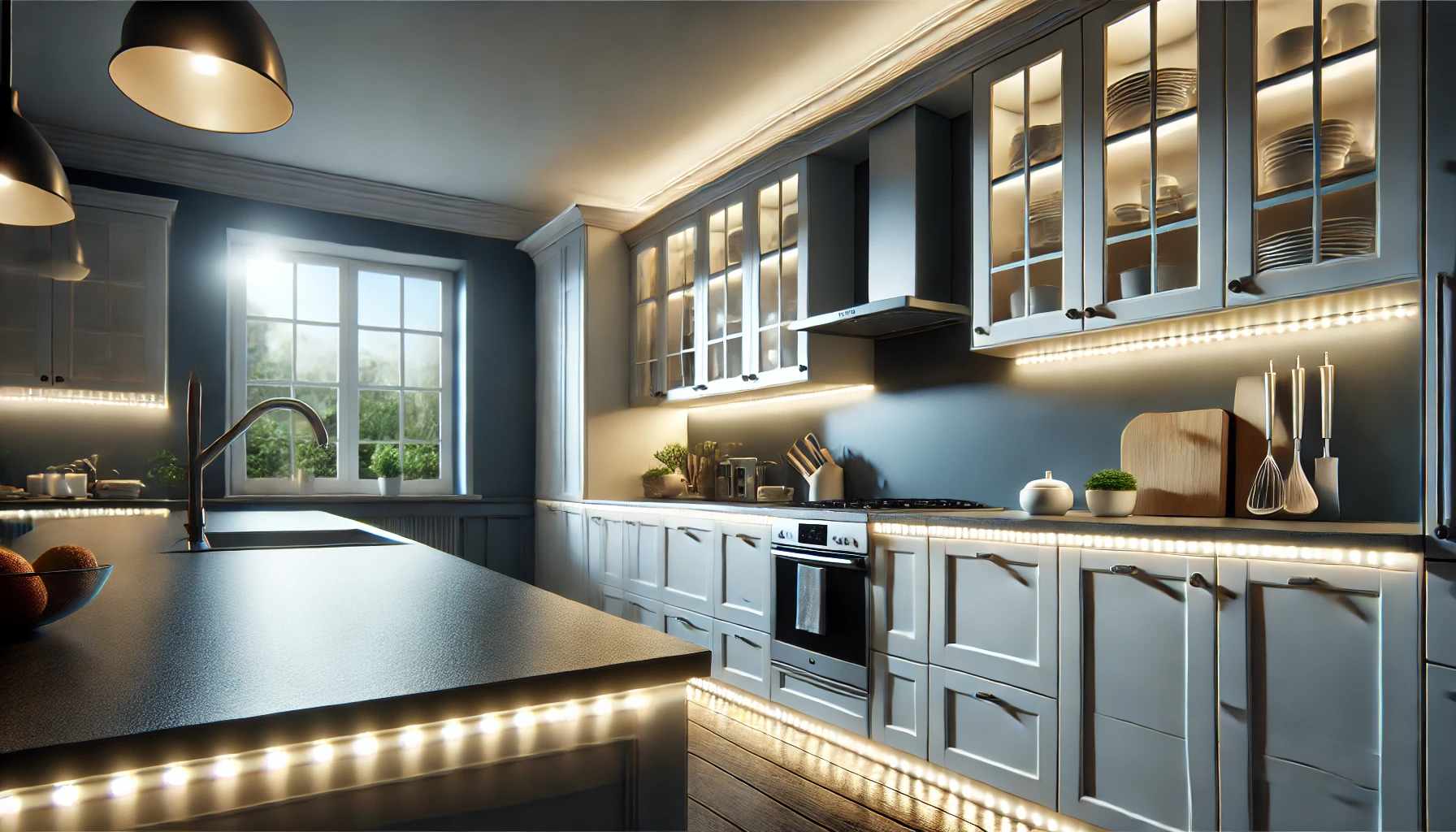 Optez pour des bandes LED sous vos meubles de cuisine pour une meilleure visibilité.