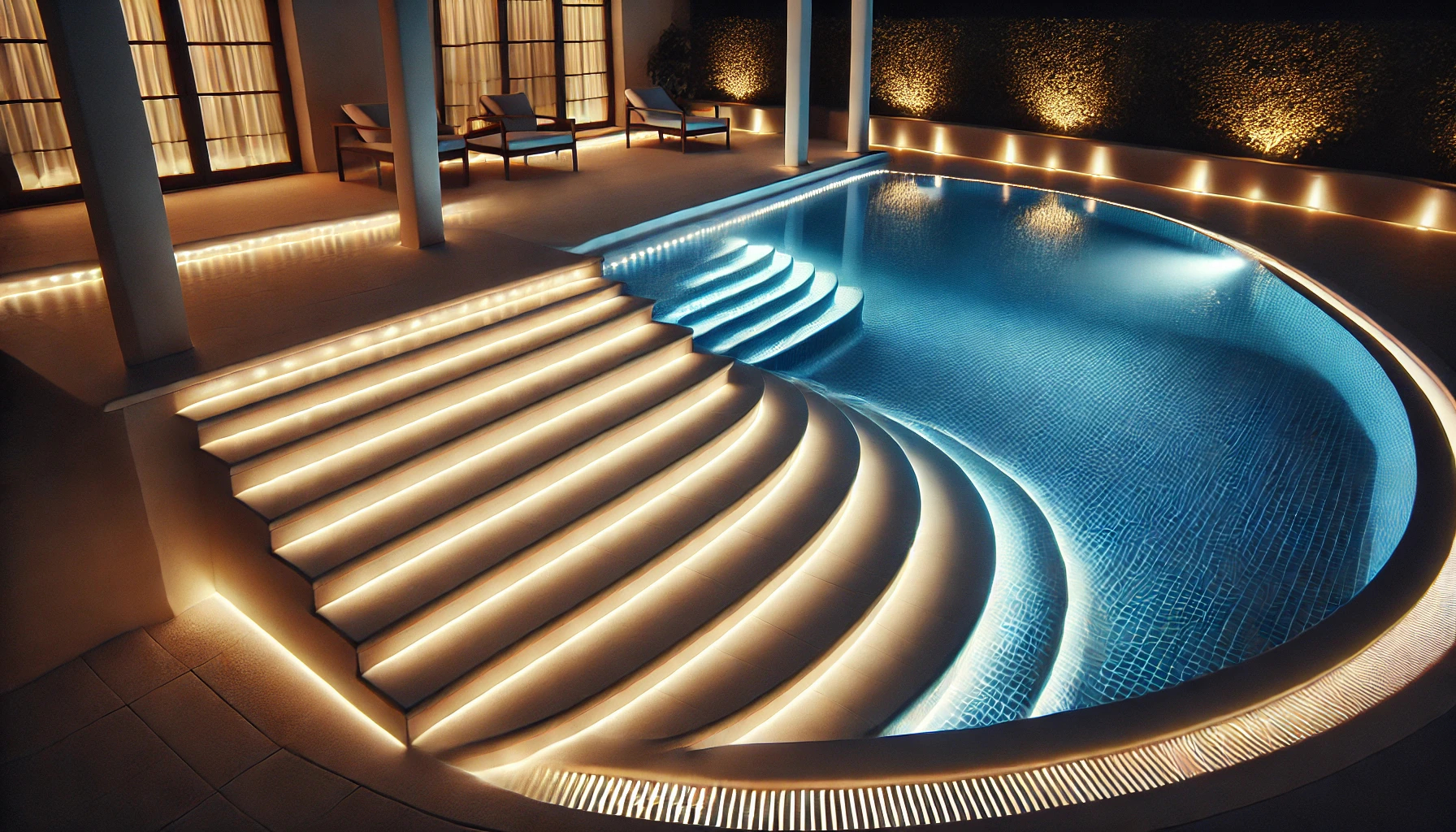 Illuminer l'intérieur de votre piscine en mettant un ruban LED sur vos marches de piscine