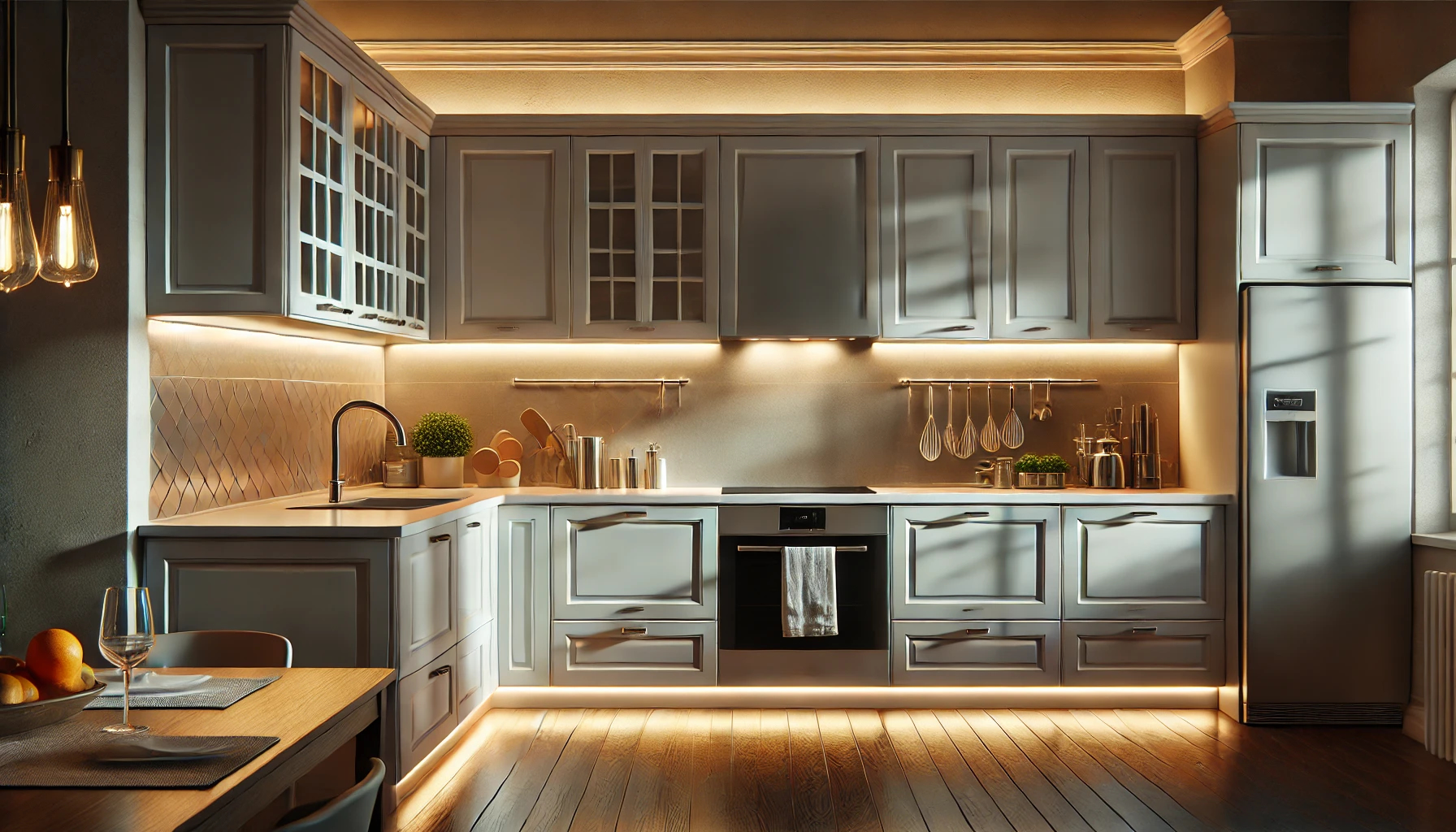 Ajoutez un éclairage LED sous vos meubles de cuisine pour embellir l'espace.