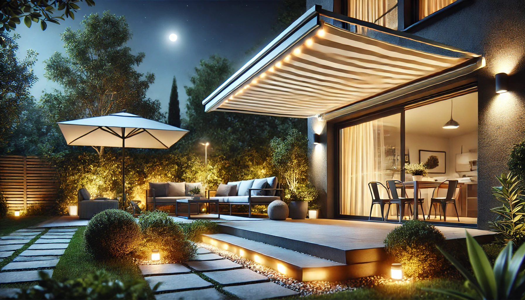 Rajoutez un éclairage LED pour votre store banne de jardin.