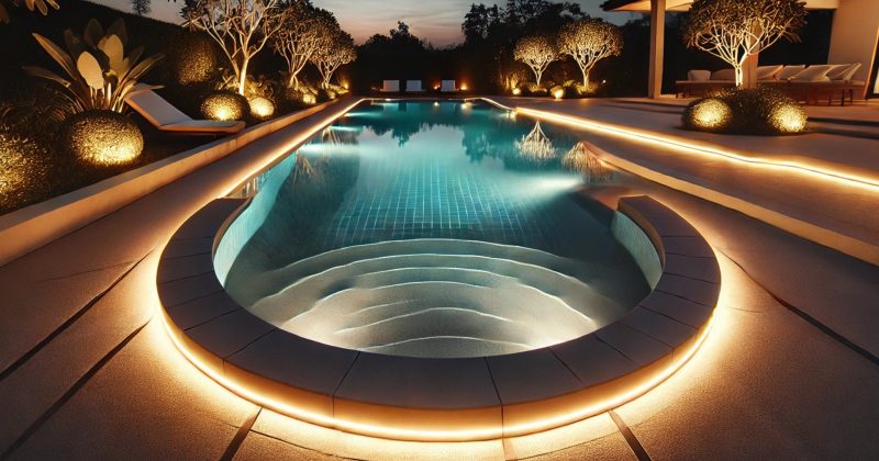 Illuminez votre piscine avec des rubans LED autour de votre piscine.