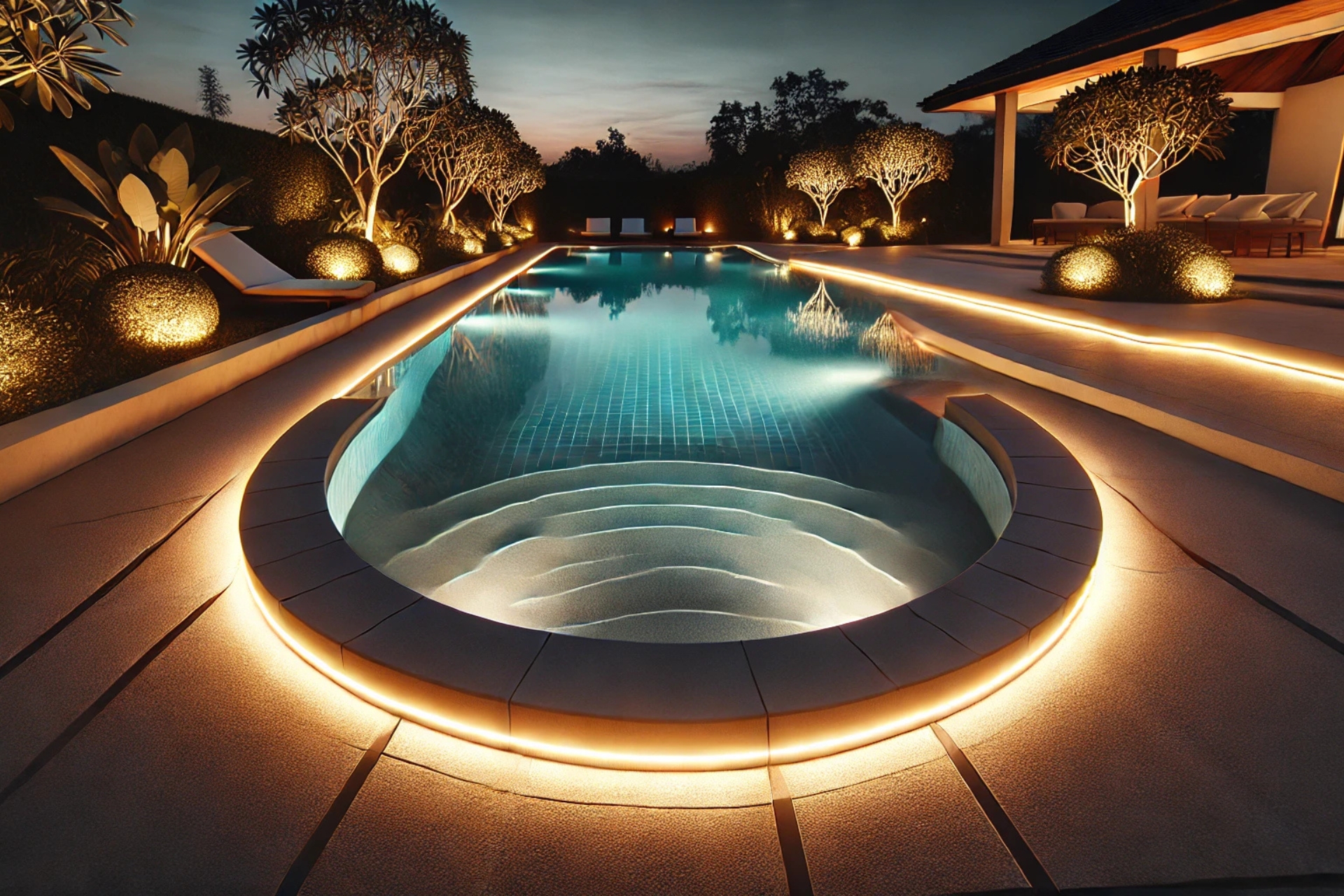 Illuminez votre piscine avec des rubans LED autour de votre piscine.