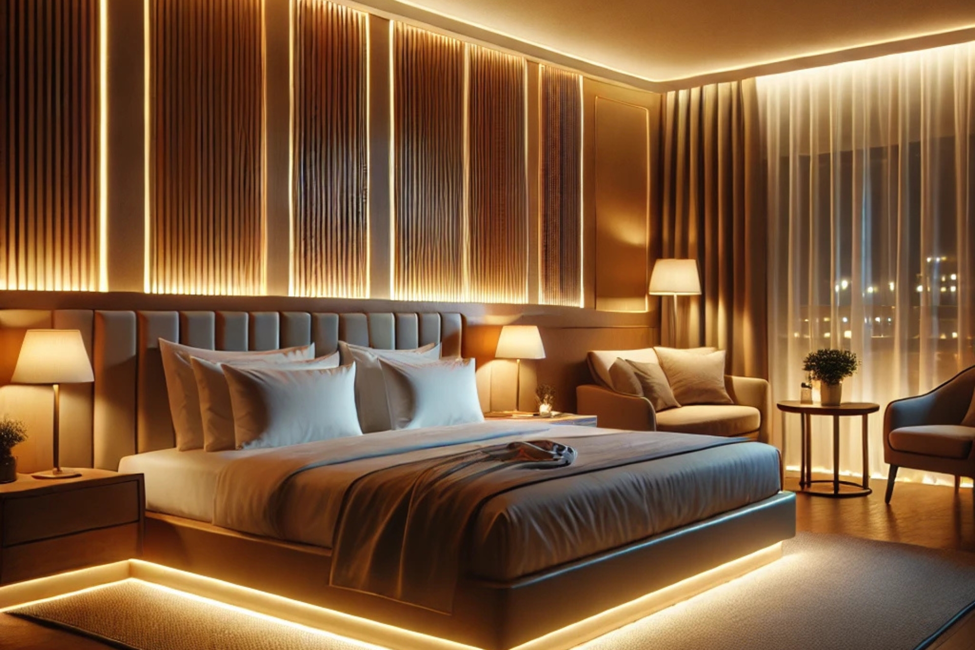 Illuminez votre chambre d'hôtel avec des rubans LED.