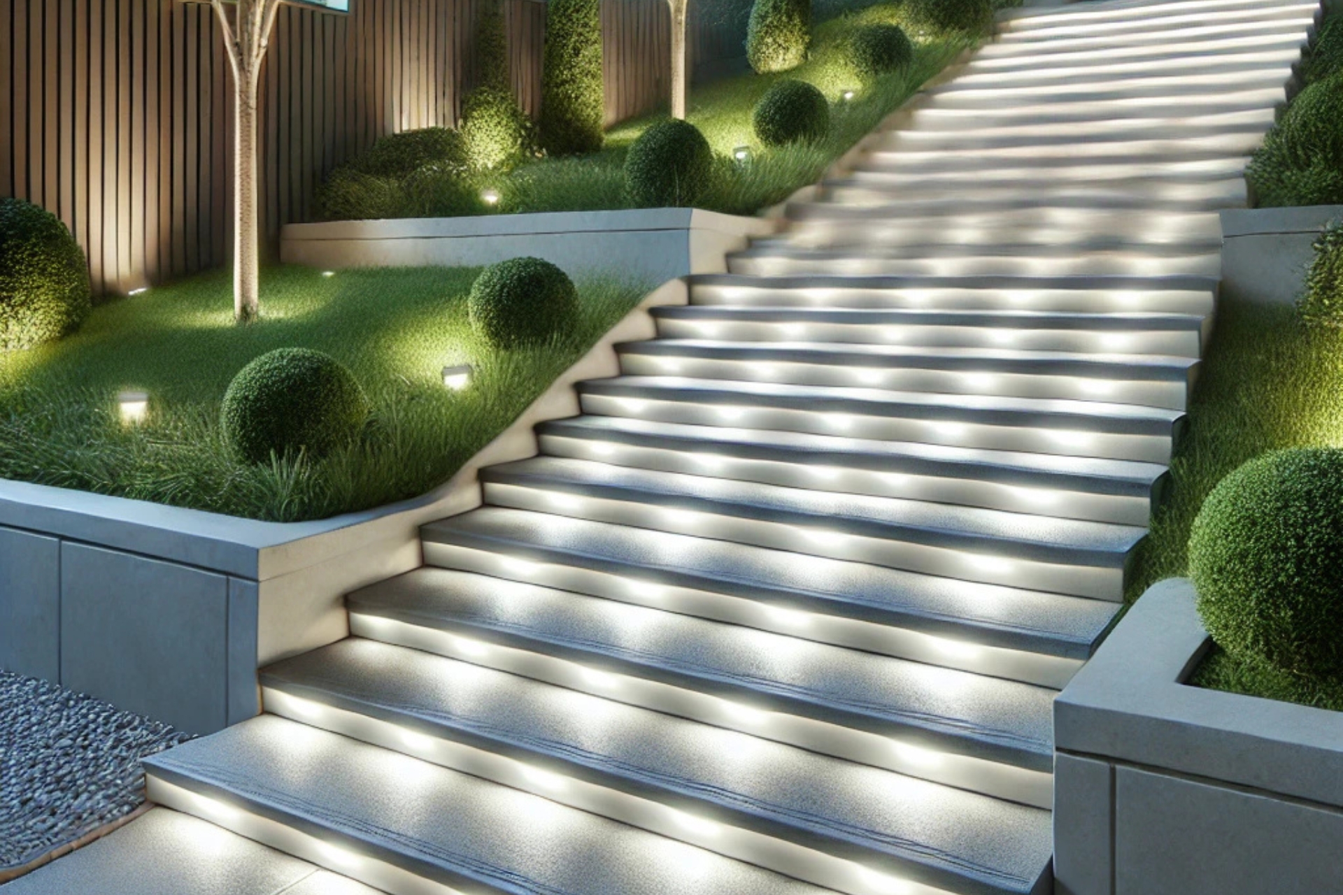 Utilisez des rubans LED pour éclairer vos marches d'escalier d'extérieur.