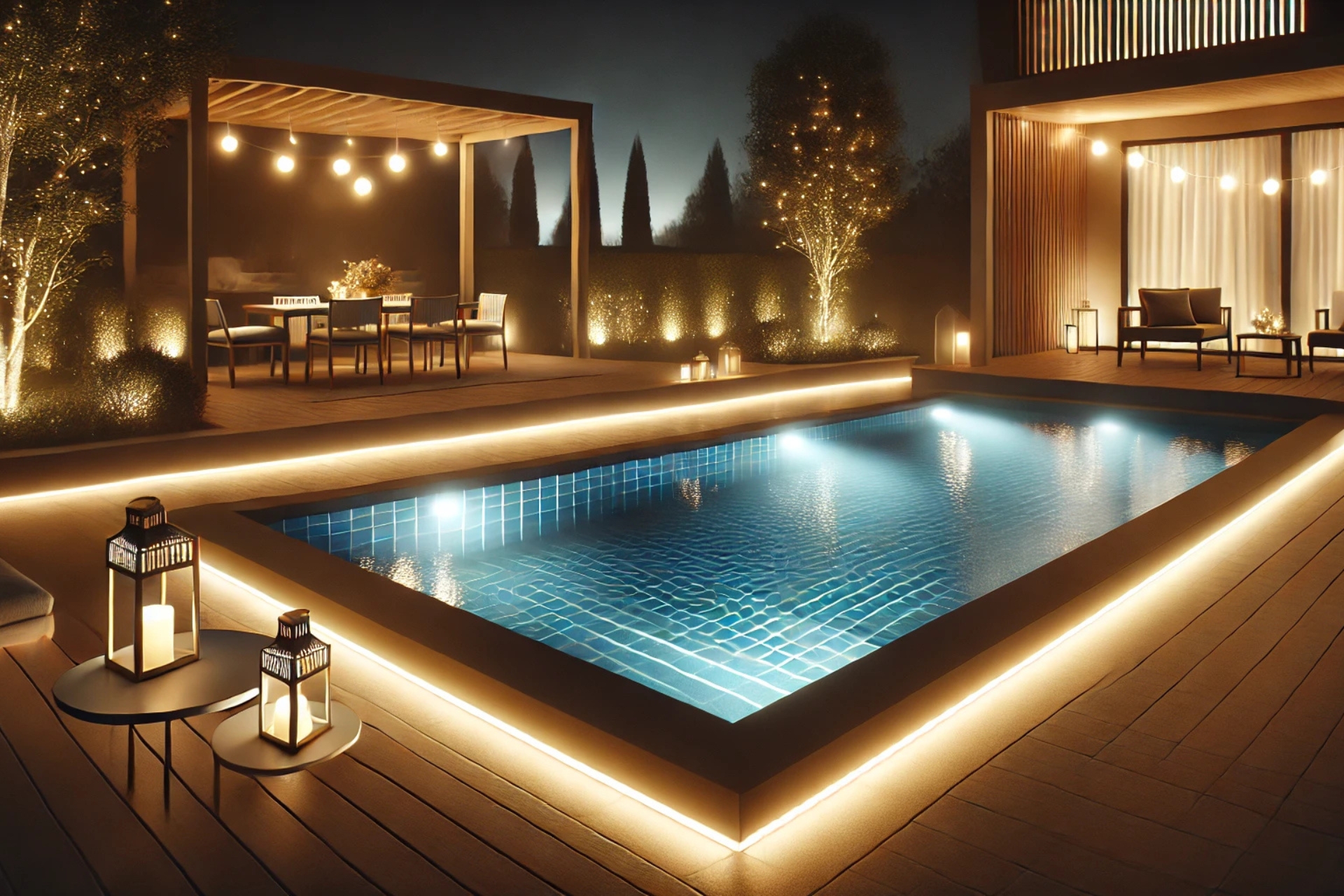 Eclairage LED autour de votre piscine Magiline.