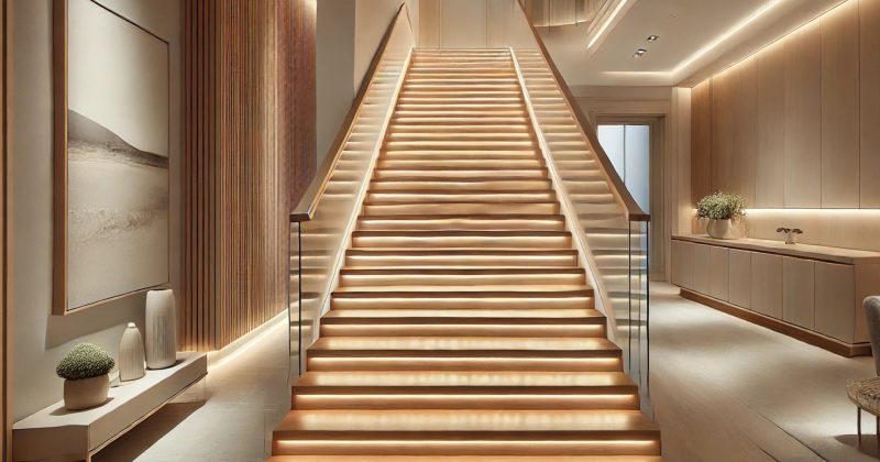 Éclairage automatique des marches d'escaliers avec des rubans LED.