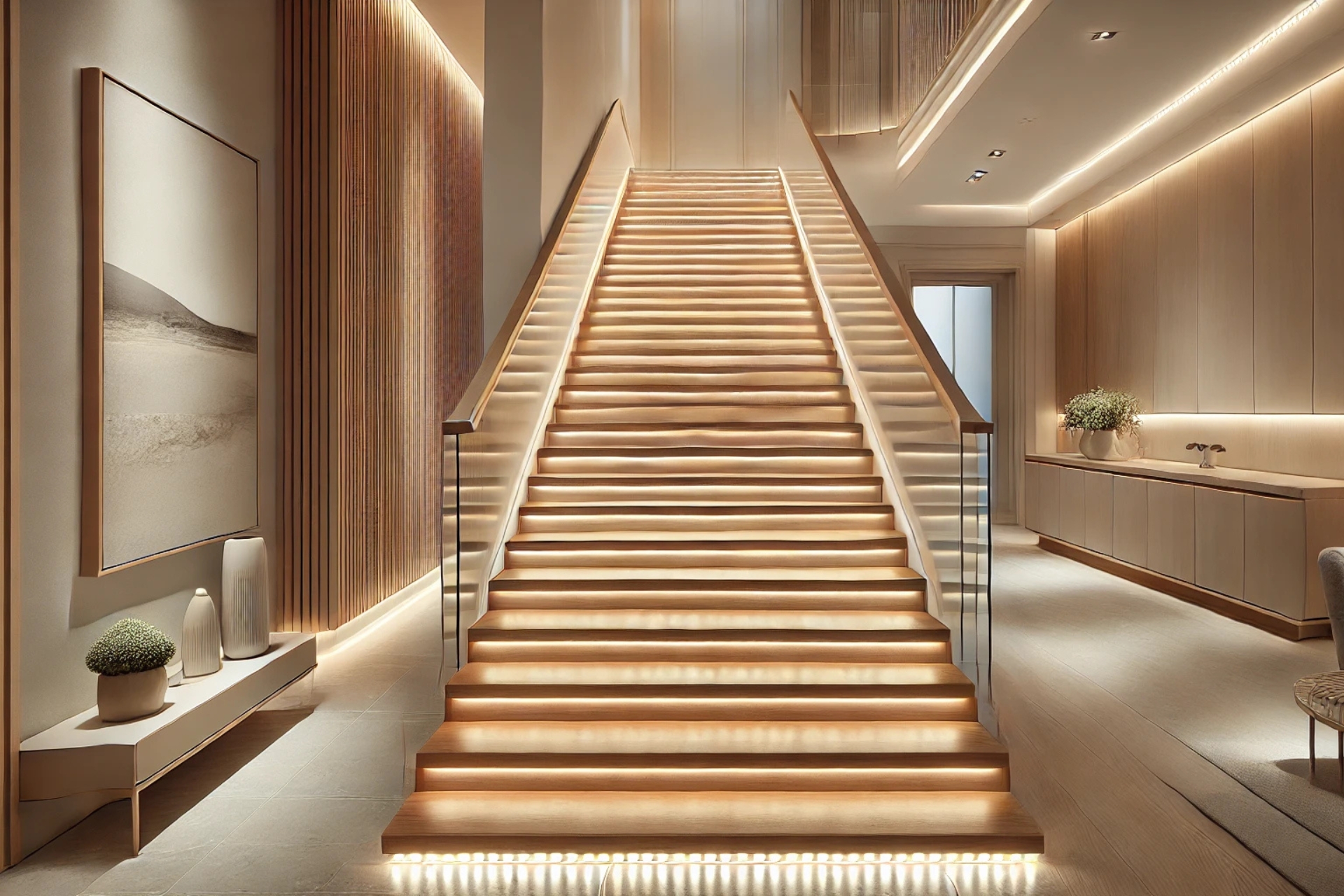Éclairage automatique des marches d'escaliers avec des rubans LED.
