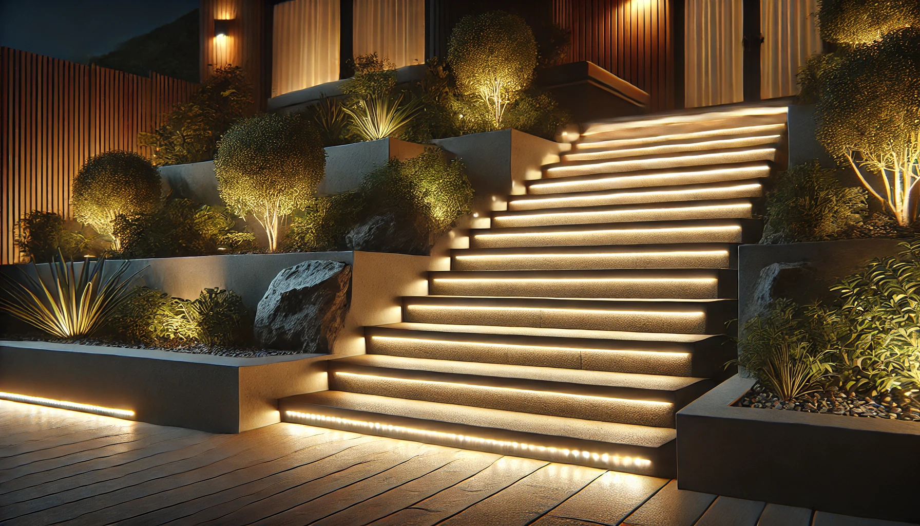 Éclairage LED des marches d'escaliers extérieur automatiquement.